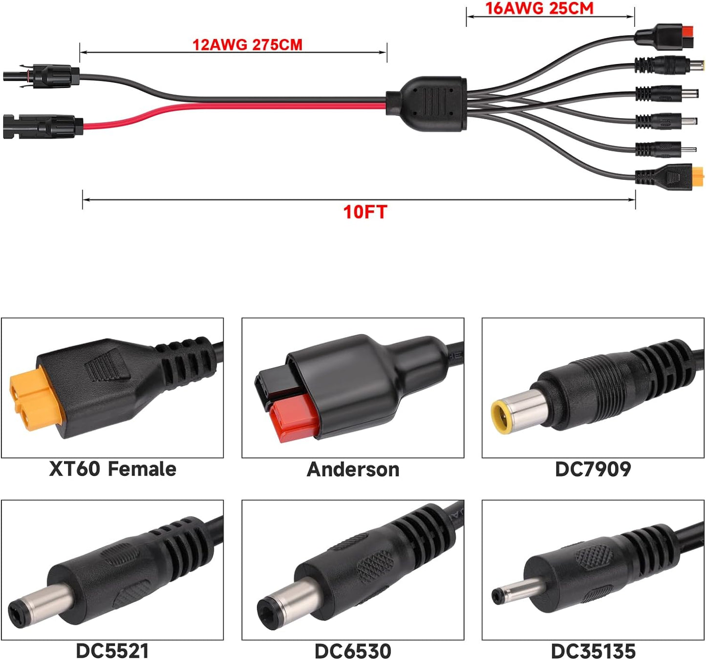 MC4 to 6 Connectors Adapter Extension Cable
