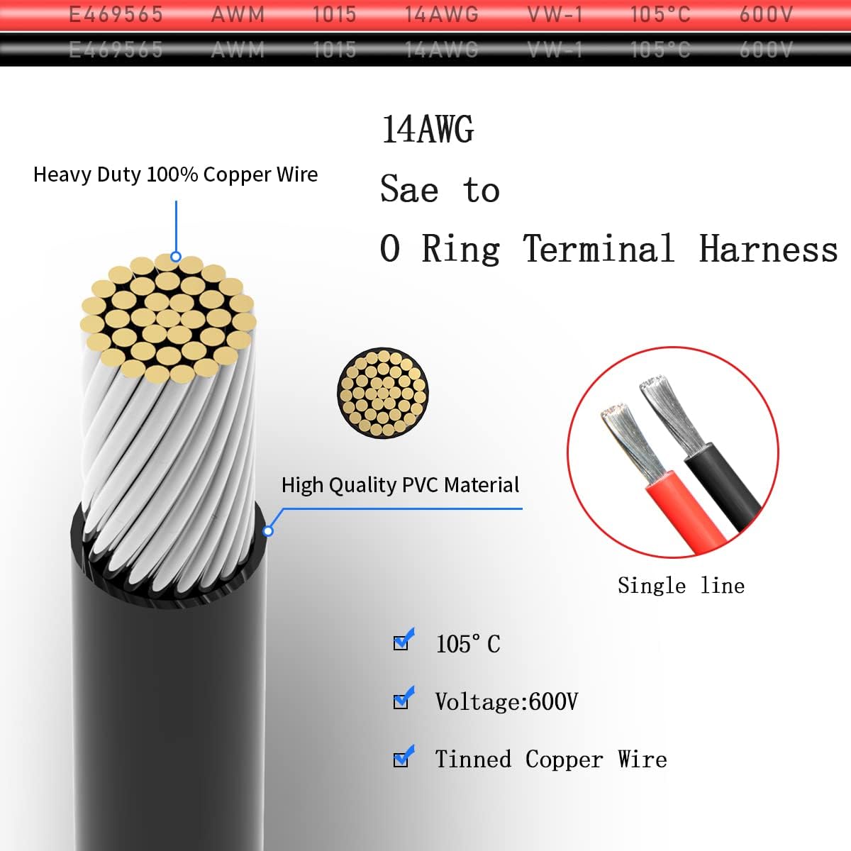 SAE to DIY Adapter Extension Cable with Fuse 14awg