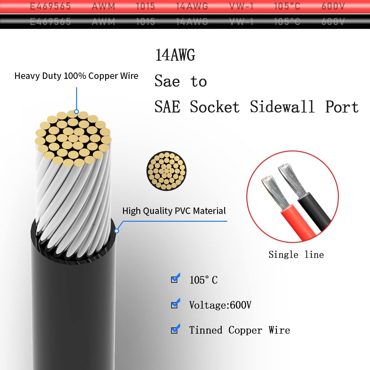 SAE to DIY Adapter Extension Cable with Fuse 14awg